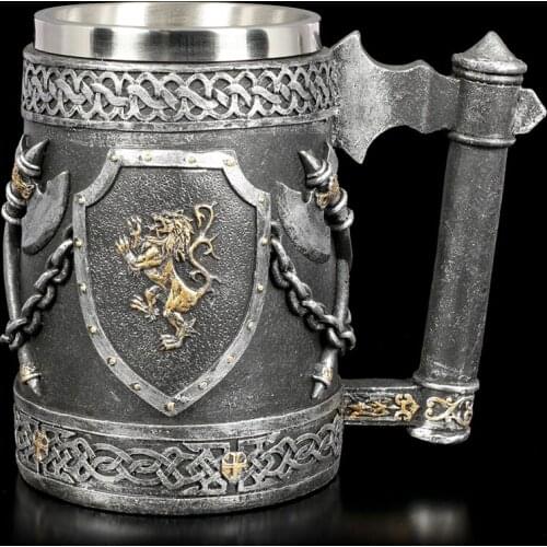 Creative Beer Mug Hatchet Lion Tankard 3d Resin & Stainless Steel Coffee Mugs 600ml Halloween Christmas Home Decor