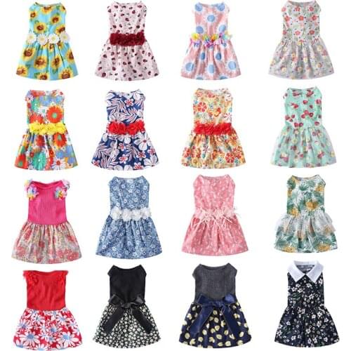 Summer Pet Clothes Floral Dog Dress For Dogs Bow-knot Skirt Small Large Dog Princess Wedding Dresses Clothing For Dog Cat Skirts