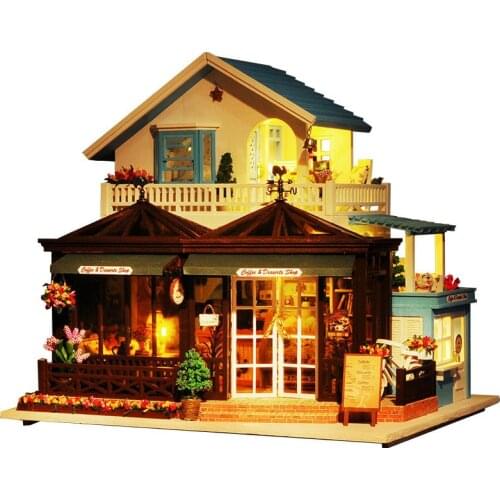 DIY European Large Villa Dollhouse Miniature Furniture With LED Kits Doll Houses Assemble Toys Children Christmas Gift Casa