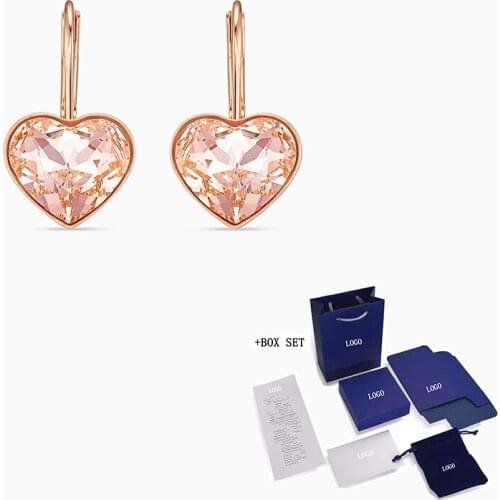 Fashion SWA New Style BELLA Heart-Shaped Pierced Earrings Rose Gold Exquisite Heart-Shaped Decoration WomenS High-End Jewelry