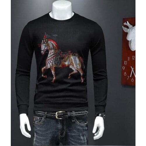 2021 Men winter Colorful Rhinestones Hoodie Sweatshirt Fashion Streetwear Full Pullover Hoodie O Neck Men