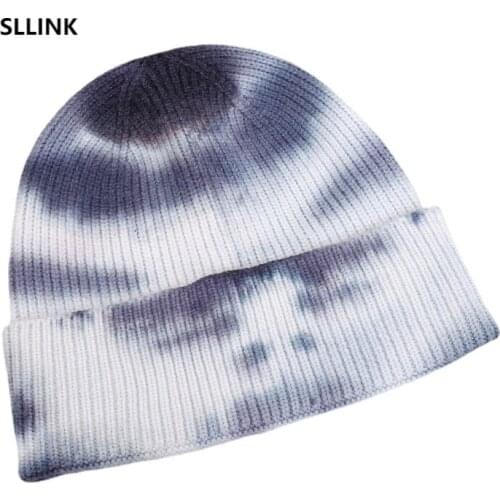 2021 cross border new tie dyed cold color warm knitted pullover hat outdoor wind proof ear protection sports wool hat