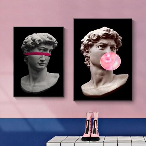 Vaporwave Black Background Sculpture David Art Posters and Prints Canvas Paintings Wall Art Pictures for Living Room Home Decor