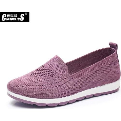 Casual sneakers for spring and summer, Mothers shoes, knitted fabric loafers for women, flat heels, breathable flat shoes