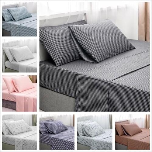 Simple 4 Pieces Bedding Sets with Cotton Flat Sheet Pillowcase and Fitted Sheet Plain Weave Hemming Hotel Quality Home Decor