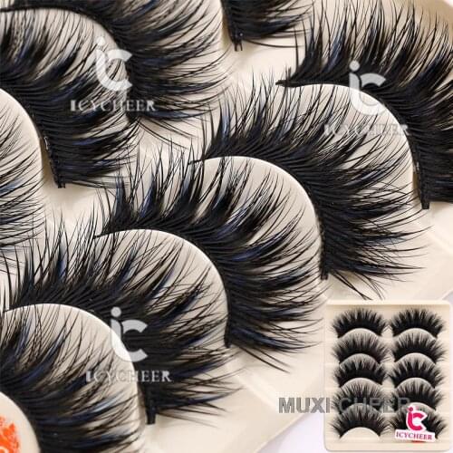 5 Pairs Makeup Black & Blue False Eyelashes Eye Lash Handmade Long Thick Eyelash