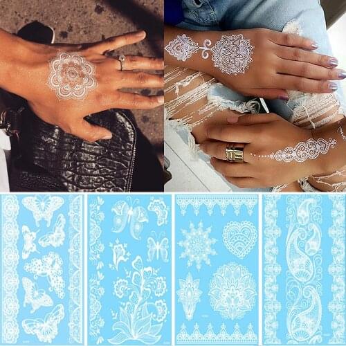 Sexy Henna Mehndi Tattoo White Lace Necklace Flower Temporary Tattoo Sticker Body Art Waterproof For Wedding Beach