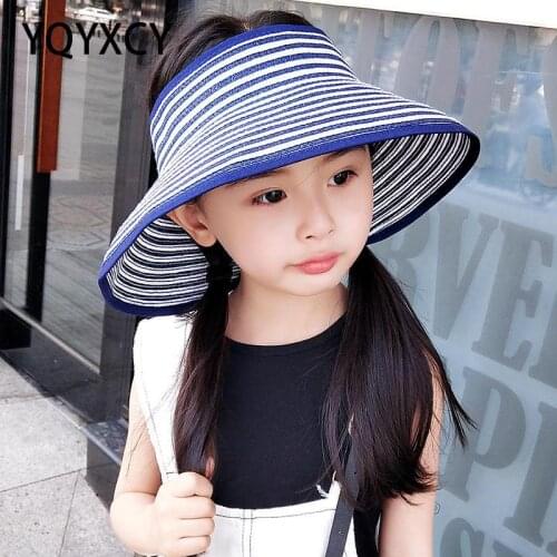 Hats For Women Children Summer Hats For Girls Boys Kids Empty Top Sun Hat Folding Big Wide Brim Straw Hat Beach Sunshade