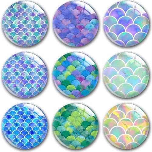 Handmade Colorful Whale Tails Fish Scales Round Photo Glass Cabochons Demo Flat Back DIY Jewelry Making Findings Accessory