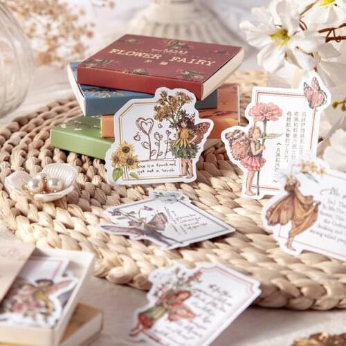 Dimi 50 Pcs/Box Cute Flower Fairy Aesthetic Sticker Paper Sticky Note Travel Diary Deco Scrapbooking Flakes Kawaii Elfin Sticker