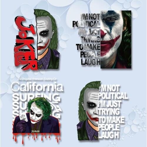 New America Movie Joker Iron on Patch for Clothes Men Cool Heat Transfer Printing T-Shirt Stickers Diy Thermocollants Vetement