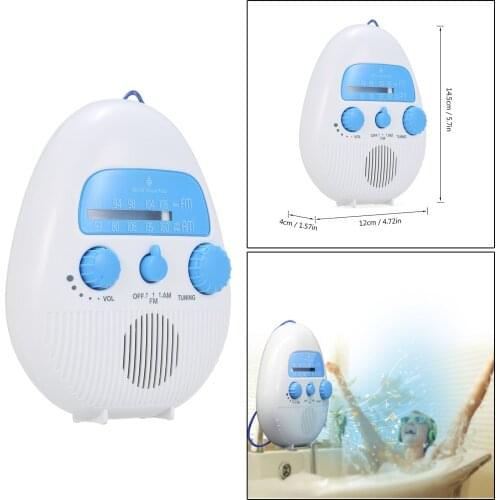 Waterproof Shower Radio FM AM Electronic Adjustable Volume Top Handle IPX4 for Indoor /Home