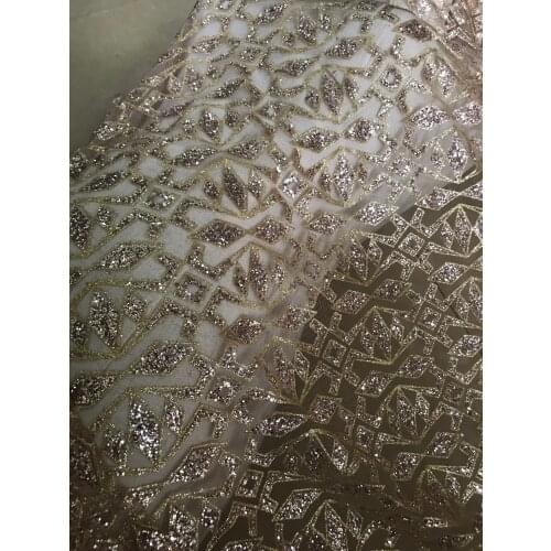 High quality ZH-18885 tulle lace fabric African sequins net lace glued glitter fabric for wedding dress