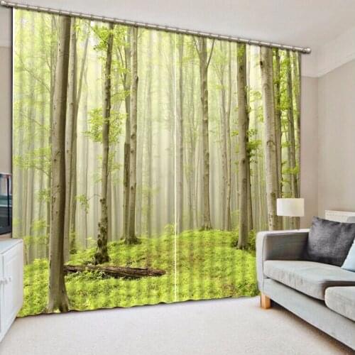 Custom Curtain Blackout Curtain Fabric Green Woods Curtains For Bedroom Curtain For Bathroom Kitchen