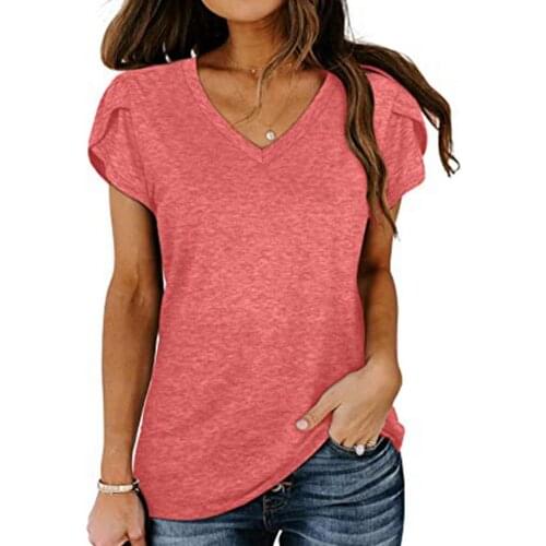 Summer Women T-shirt V Neck Solid Color Short Sleeve Loose Oversized Comfortable T-shirt Summer Party