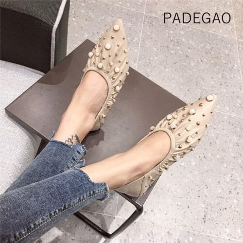 Korean Style 2020 Women Flat Casual Slip-on Point Toe Shoes Fashion OL Rivets Women Shoes