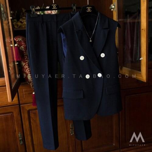 White Button Twill Waistcoat + Pants Womens 2021 Spring And Autumn Commuter Temperament Two-piece Suit