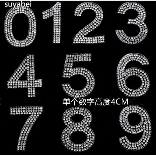 10pc/lot Number rhinestones patch designs iron on transfer hot fix rhinestone transfer motifs iron on applique patches shirt