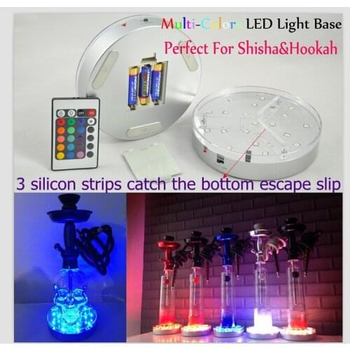 2 Pieces/Lot Battery Operated Multicolor Changing Remote Controlled 6inch Shisha Hookah LED Light Base for Bar Decoration