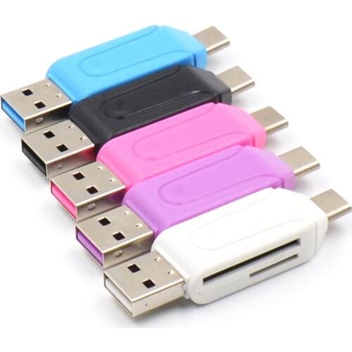 2 in 1 USB OTG Card Reader Universal Type C OTG TF/SD Card Reader Phone Extension Headers USB C OTG Adapter