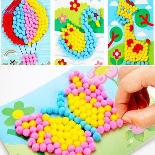 3pcs DIY Baby Kids Plush Ball Painting Stickers Children Educational Handmade Material Cartoon Puzzles Toys For Boys Girls Gifts