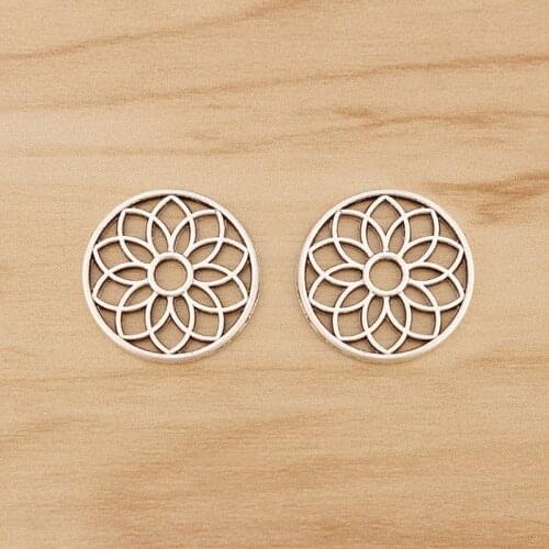 60 Pieces Tibetan Silver Flower of Life Round Charms Pendants 2 Sided for Bracelet Necklace Jewellery Making 17mm