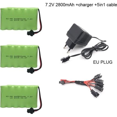 7.2V 2800mah NI-MH Battery and charger 5in1 cable electric toy battery Remote car ship robot rechargeable 7.2v 2800 mah SM Plug