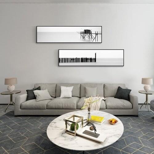 White and black simple Minimalist Seaside bridge Modern Nordic style Decorative Picture Canvas Wall Art Poster for room Painting