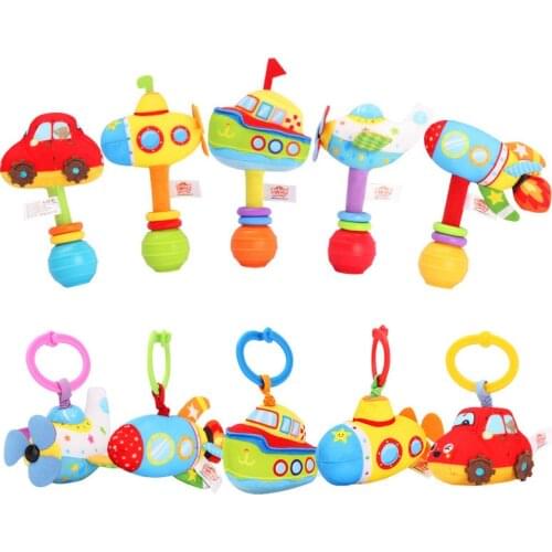 Baby Toys 0-24 Months Transport Cartoon Baby Rattles Fabric Toys Soothing Sleep Musical Appease Hand Crank Baby Toys