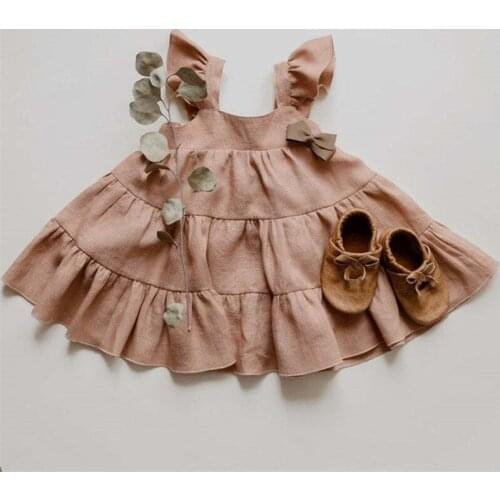 Infant Cotton Linen Dress Summer Comfortable Girls Fly Sleeve Tutu Dresses Toddler Baby Girl Fall Clothesbirthday Dress for Baby