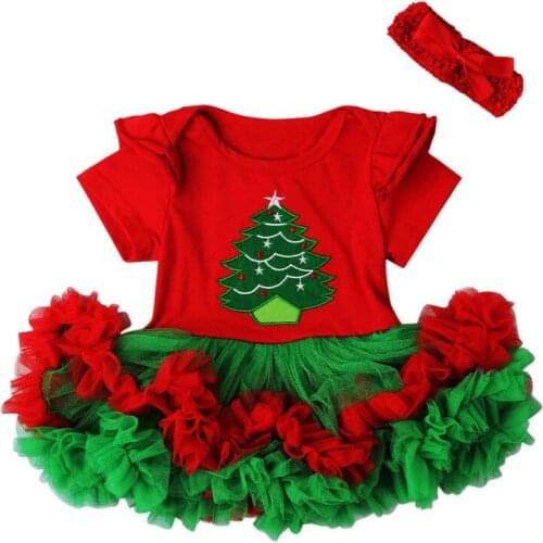 Christmas Tree Baby Dress Tutu Lace Baby Girls Clothing Party Newborn Girl Dress Jumpsuit + Headband Suits Baby Clothes Set