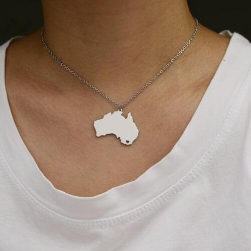 European and American simple personality titanium steel Australia map necklace pendant female popular versatile heart pendant