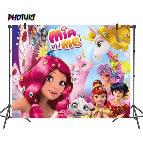 PHOTURT Mia and Me Backdrop Kids Birthday Party Supply Background Pink Fairy Unicorn Polyester Vinyl Photo Banner Decorate Props