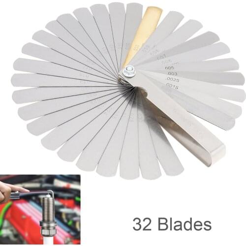 32 Blades Combination Feeler Gauge Tool Metric / Imperial Gapped Filler 0.04-0.88mm Thickness Gauge For Measuring Tool