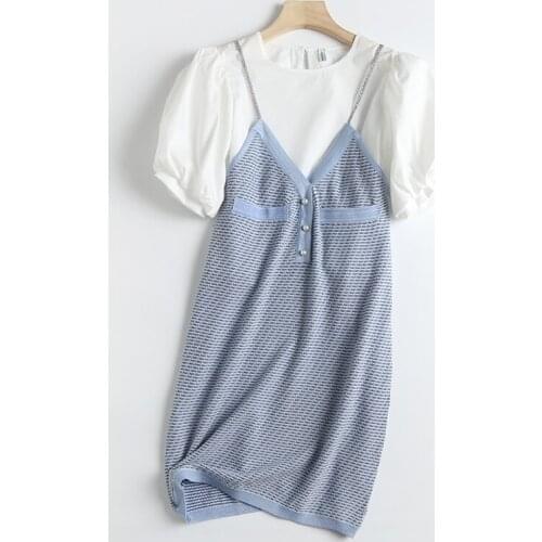 JC·KILIG 2021 Summer New Womens Soft Small Fresh Fake Two Short Sleeve Dress SC670