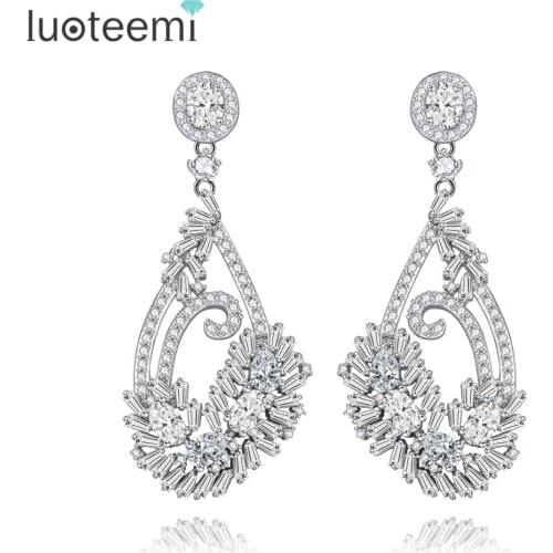 LUOTEEMI New Elegant Drop Earrings Statement Tiny Strip CZ White Gold-Color Fashion Bridal Wedding Accessories Dangle Brincos
