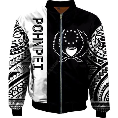 Men Women Winter Bomber Jackets Polynesian Pohnpei 3D Printed Autumn Zipper Flight Jacket Casual Unisex Harajuku Coat 05