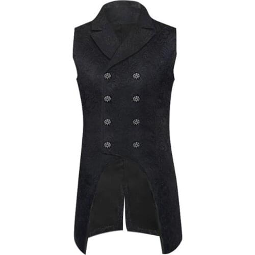 Gothic Vest Men Sleeveless Double Breasted Steampunk Medieval Victorian Black Waistcoat Goth Punk Stage Prom Cosplay Costume
