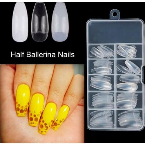 100PCS half cover false nails coffin ballerina fake nails long ballet shape half acrylic nail tips press on nails art long tools