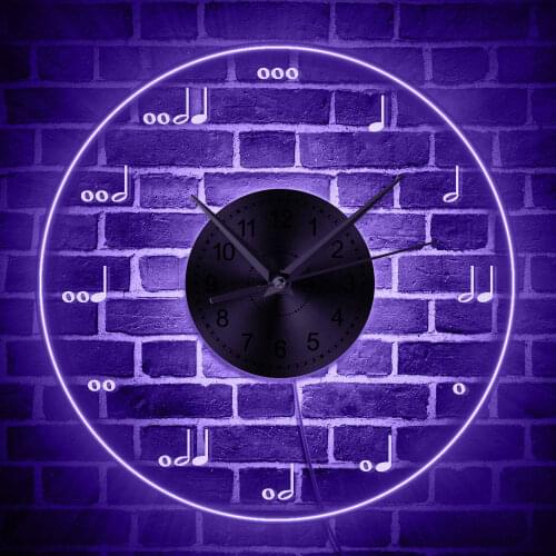 Music Notes Wall Clock with LED Backlight Modern Musical Theme Wall Art Decor Watch Multicolor Changing Wall Light Musician Gift