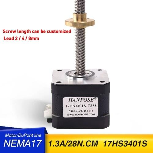 Nema17 17HS3401S-T8*2*4*8 Screw stepper motor 10pcs with Copper nut lead 8mm for 3D printer