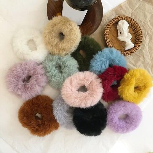 2020 New Warm Soft Rabbit Fur Scrunchie Women Girls Elastic Hair Bands Plush Hair Rope Rubber Bands Hair Accessories