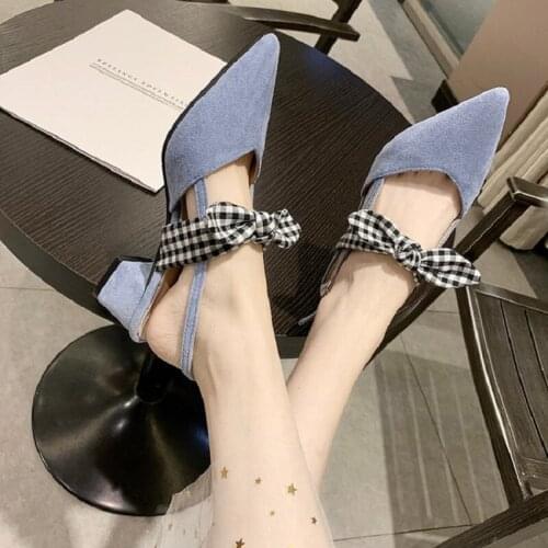2021 female new spring and autumn retro wild fairy style pointed bow simple high heels shoes