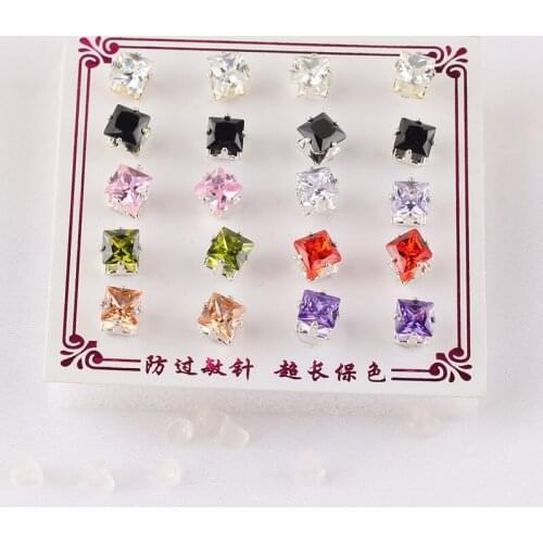 Charm Candy Color Crystal Stone Earrings Square Cute Zircon Wedding Stud Earrings For Women Ear Studs Engagement Jewelry Gift