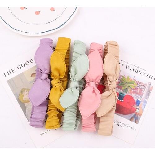 Solid Color Cute Rabbit Ears Bow Headband For Women Girls Turban Bowknot Elastic Hairband Soft Cotton Headwear Hair Accessories