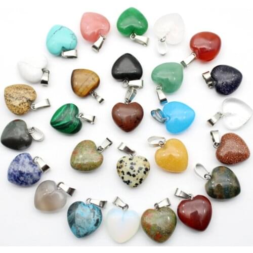 Wholesale Natural Stone 16mm Heart Shape Pendant Opal/Malachite agates crystal Charms for diy Necklaces earring Jewelry Making