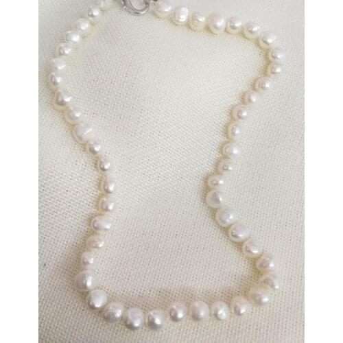 9mm bright white baroque flat pearl necklace natural freshwater pearl Woman Jewelry 35cm 14'' 43cm 17