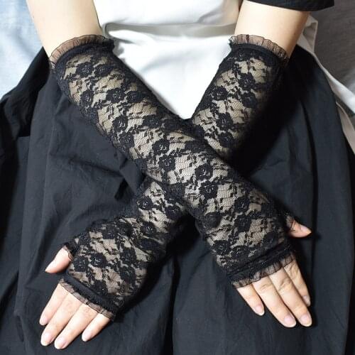 Half-finger Sunscreen Lace Gloves Long Arm Suit Dress Up Costume Accessories Dark Cosplay Sexy Gloves Lace Gloves Gothic Gloves