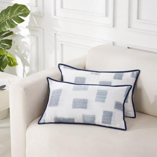 PHF 100% Cotton Throw Pillow Cover Yarn Dyed Muslin Pack of 2 Blue Green Purple Color Pillowcase 30*50 cm