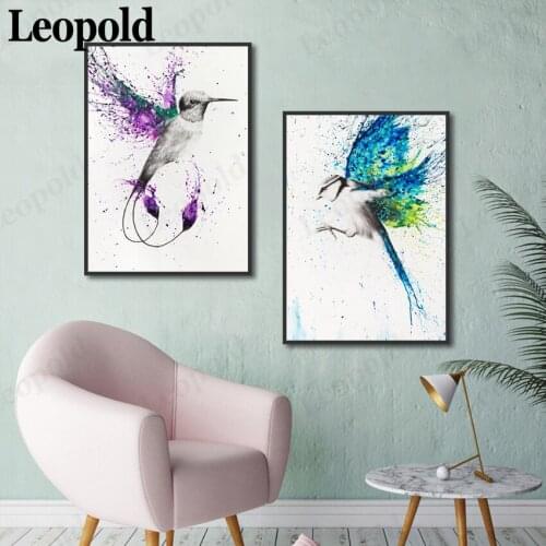 Nordic Modern Animal Poster Print Hummingbird Flapping Colorful Wings Abstract Picture Canvas Print Home Decoration